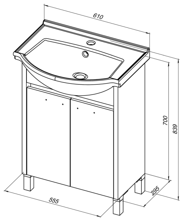 Тумба под раковину Aquanet Донна 60 белый дуб/белый (2 дверцы) 00273996