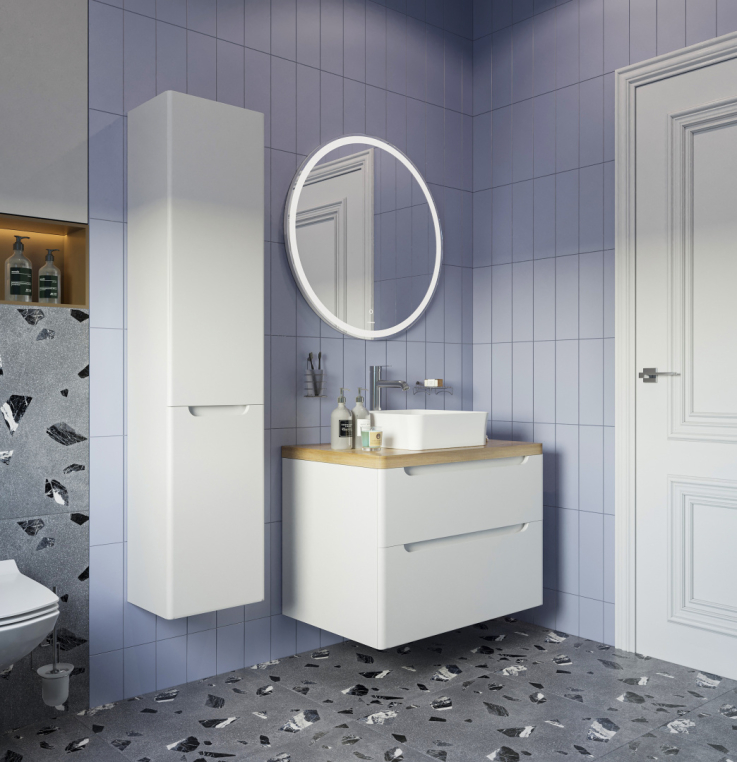 Мебель для ванной Stworki Берген 80 белая со светлой столешницей, раковина Sottile 1477-001-0125