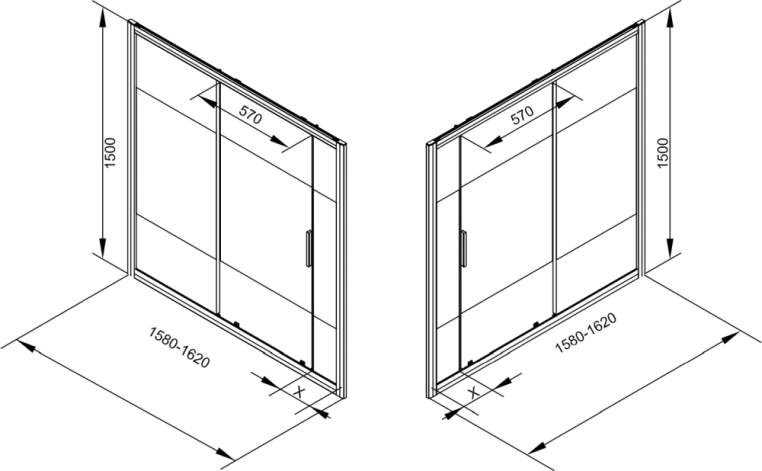 Шторка для ванны c боковой стенкой Aquanet Practic AE10-B-160H150U-CP + AE10-F-80H150U-CP