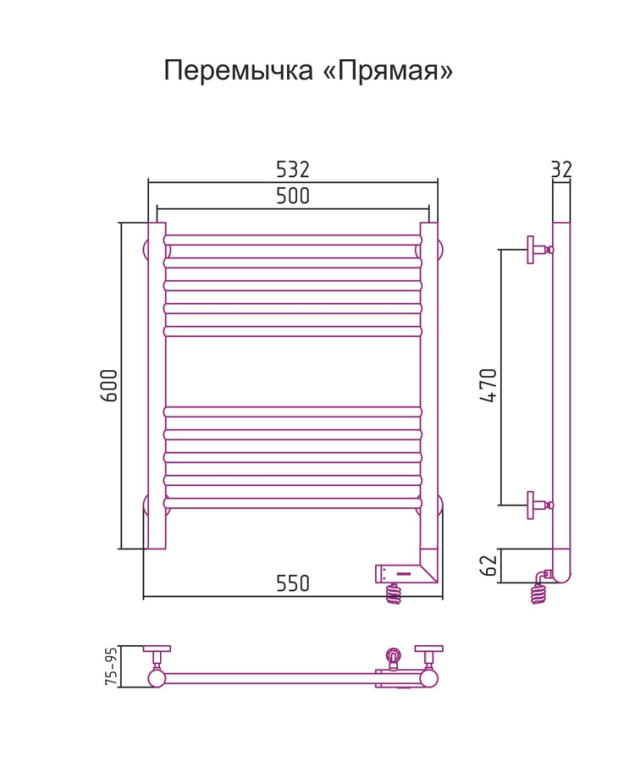 Электрический полотенцесушитель Сунержа Богема 2.0 (прямая) 600x500 ТЭН Пр. сатин (071-5205-6050)