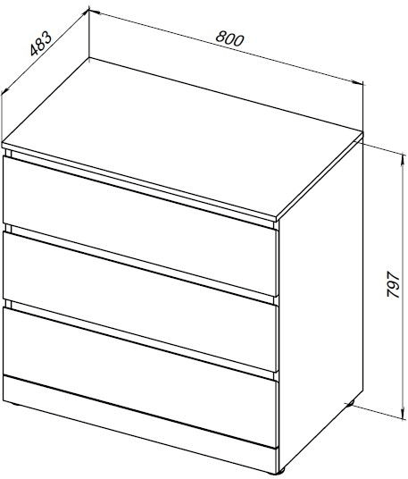 Комод Aquanet Сканди 800x480 Дуб крафт (3 ящика) 00302544