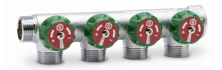 Stout Регулирующий проходной коллектор ВР-НР 1" c 4 отводами 1/2" (SMB-6850-011204)