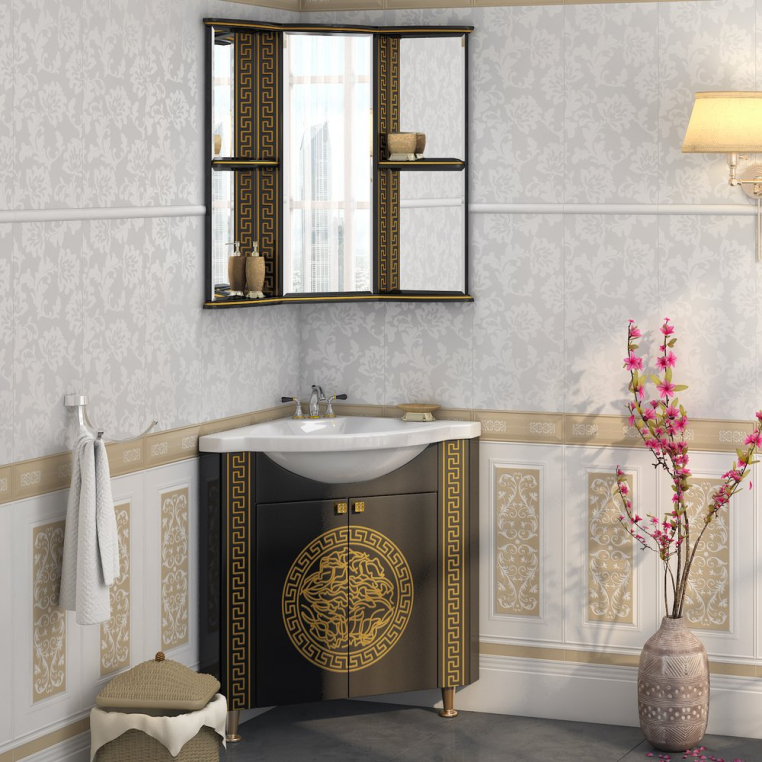 Комплект мебели Misty Olimpia Lux 60 угловая, черная патина (Л-Олл01060-023Уг+Р-Мис14-Уг+Л-Олл02060-023УгЛ)