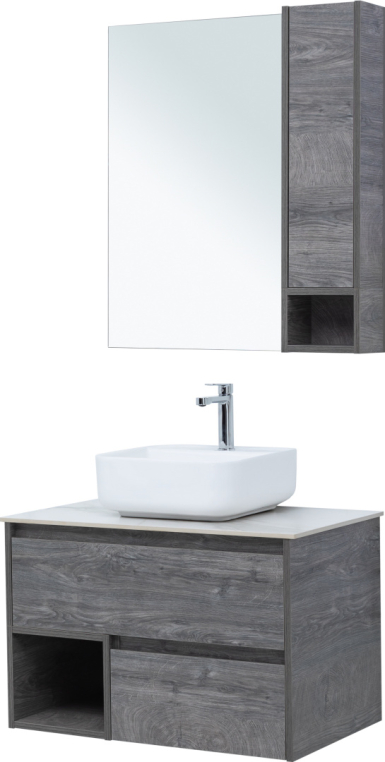 Мебель для ванной Stworki Карлстад 75 дуб рошелье, монте тиберио, в стиле лофт, под дерево, серая, подвесная