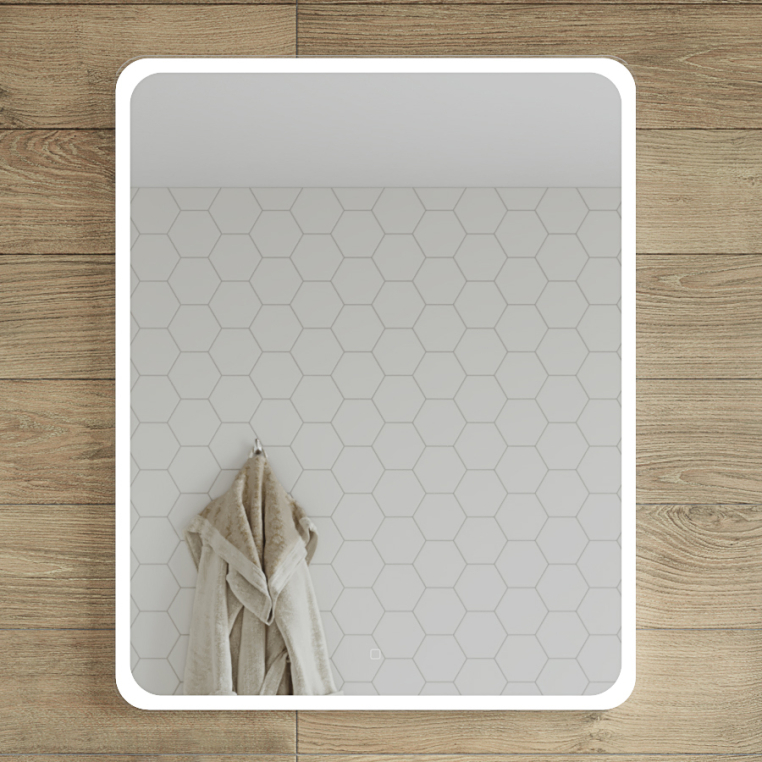 Зеркало Stworki Монтре 80 с подсветкой, сенсор на зеркале, квадратное, белое, настенное (Мон.02.80/W)