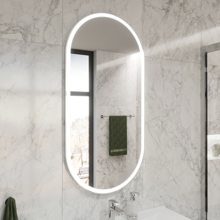 Зеркало Stworki Мальмё 100 с подсветкой, сенсор на зеркале, овальное, настенное, большое (LED-00002202)