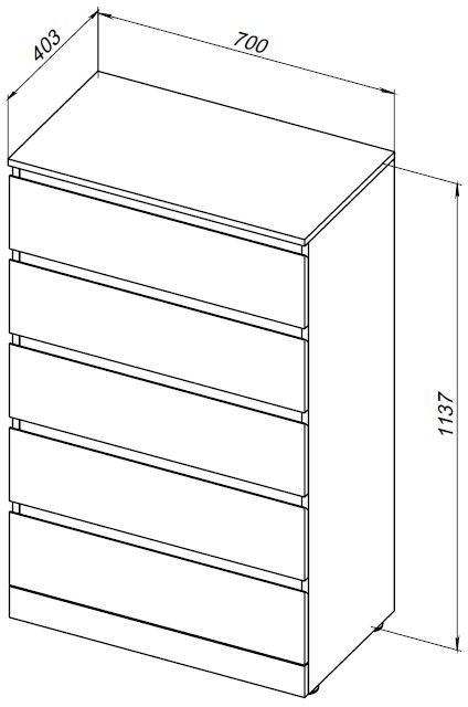 Комод Aquanet Сканди 700x400 Дуб крафт (5 ящиков) 00302552