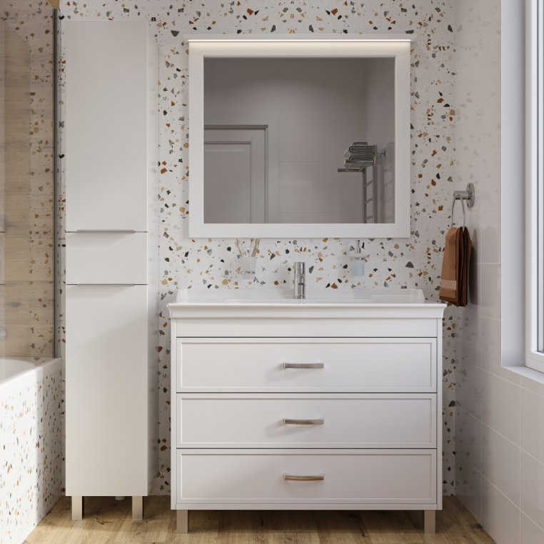 Мебель для ванной Stworki Хальмстад 100 белая, под дерево (комплект, гарнитур)