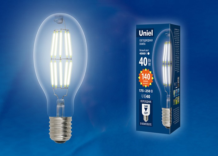 Лампа светодиодная Uniel E40 40Вт 6500K LED-ED90-40W/DW/E40/CL GLP05TR