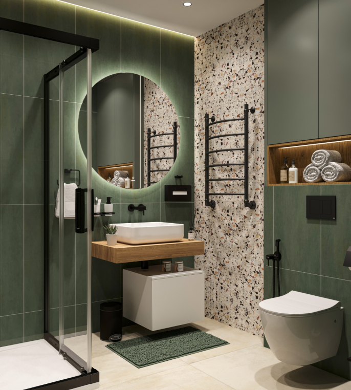 Столешница Stworki Ольборг 80 дуб французский, без отверстий, с тумбой 50, с раковиной Stworki Soul 1 белой