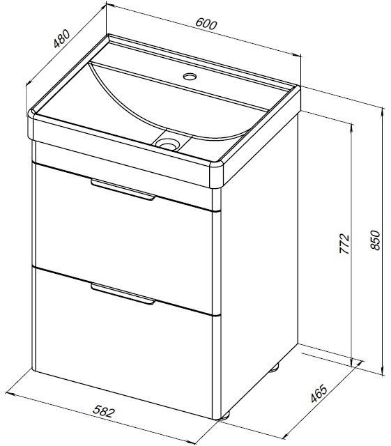 Тумба под раковину Aquanet Ирис new 60 белый глянец (2 ящика) 00310152