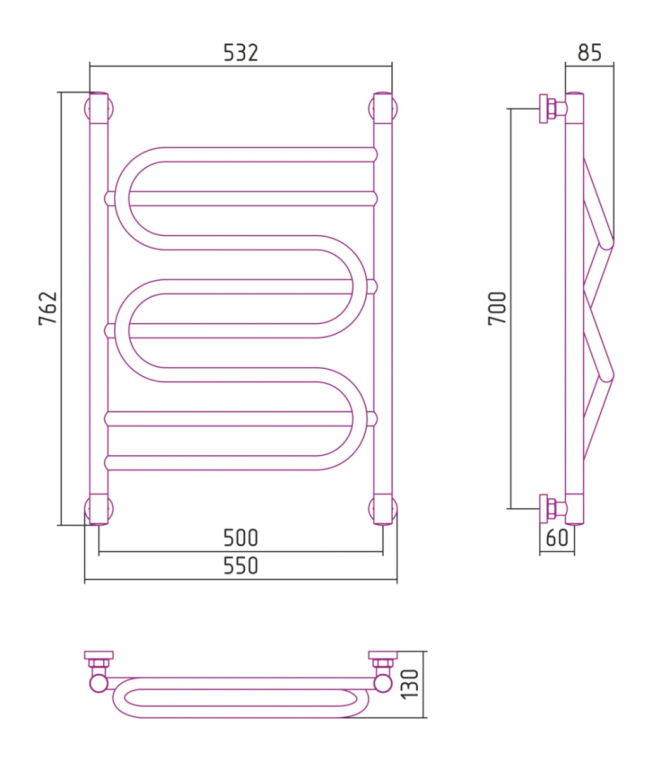 Полотенцесушитель водяной Сунержа Иллюзия+ 55x76 00-0210-7050 хром
