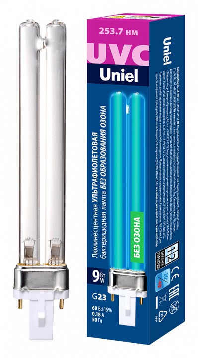 Лампа бактерицидная Uniel G23 9Вт K ESL-PL-9/UVCB/G23/CL