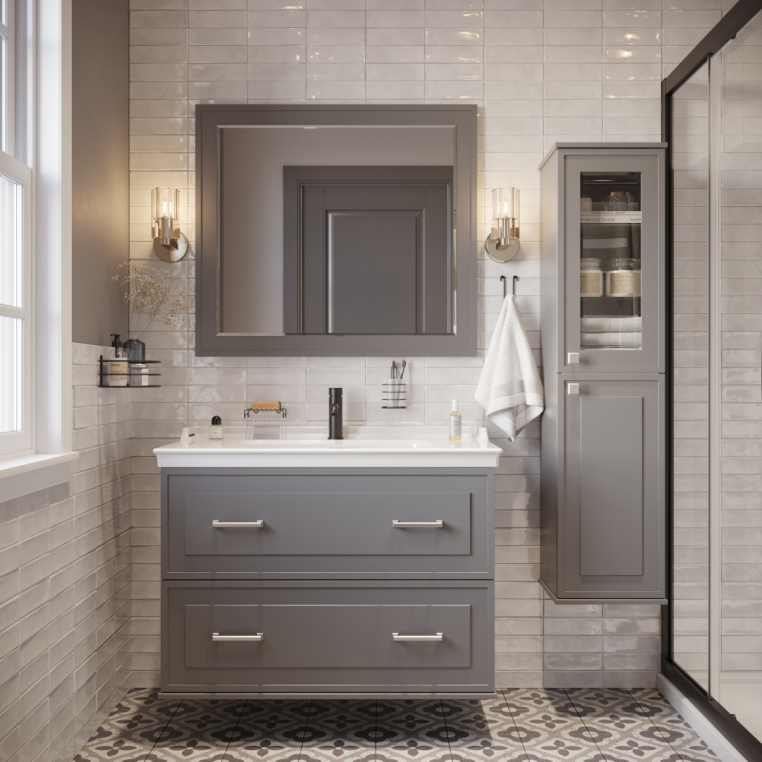 Мебель для ванной Stworki Хадстен 100 cерая, подвесная, из МДФ, российская (гарнитур, комплект)