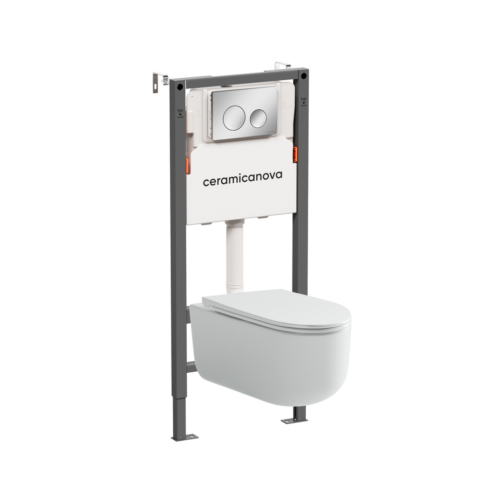 Комплект Подвесной унитаз Ulma Rimless + Система инсталляции Balance кнопка Circle, хром глянцевый