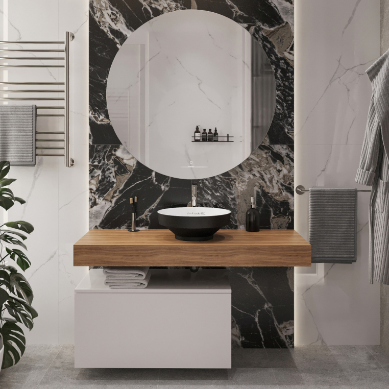 Мебель для ванной Stworki Ольборг 120 столешница дуб французский, без отверстий, c тумбой 80, с раковиной Vitra Water jewels