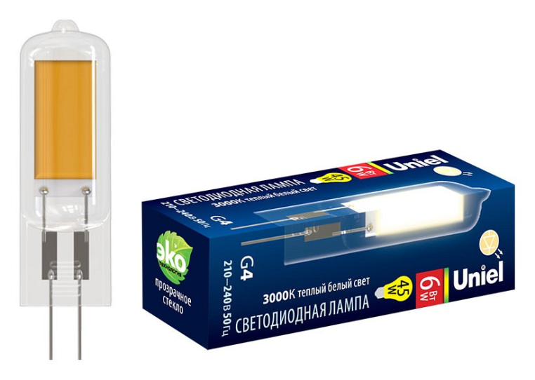 Лампа светодиодная Uniel G4 6Вт 3000K LED-JC-220/6W/3000K/G4/CL GLZ08TR картон