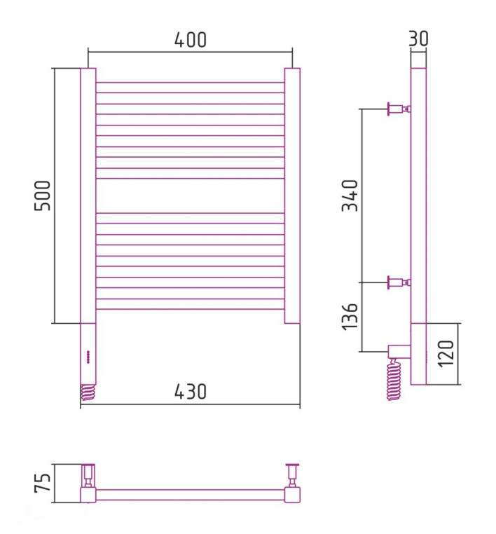 Электрический полотенцесушитель Сунержа Модус 3.0 500x400 МЭМ Лев. темный титан муар (15-5700-5040)