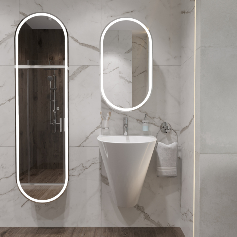 Комплект  Раковина Stworki моноблок 48 100501-101 + Сифон для раковины Wirquin Минор с отводом для стиральной машины + Зеркало-шкаф Stworki Мальмё МВК