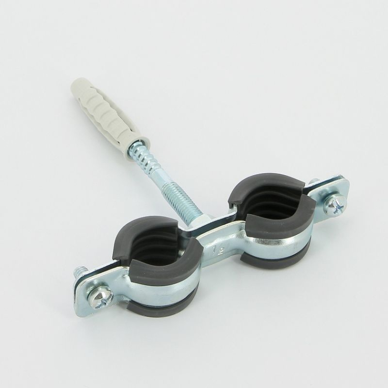 Хомут для труб Walraven 1/2" (20-24) двойной с резиновым уплотнителем, шпилька+дюбель Cobra, BIS 0802124