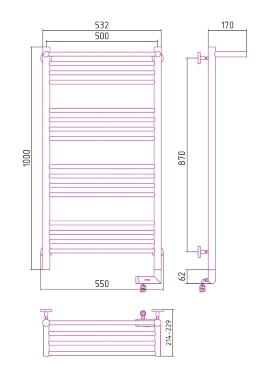 Электрический полотенцесушитель Сунержа Богема с полкой 2.0 1000x500 ТЭН Пр. золото (03-5207-1050)