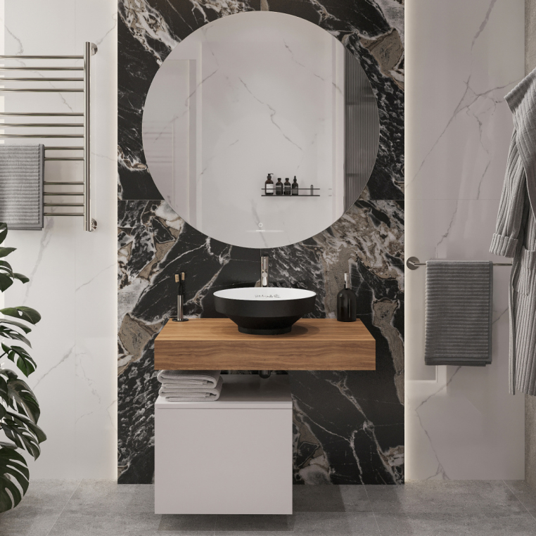 Мебель для ванной Stworki Ольборг 80 столешница дуб французский, без отверстий, с тумбой 50, с раковиной Vitra Water jewels