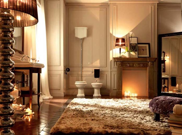 Унитаз Kerasan Retro 72х38.5см., с высоким бачком, слив в стену, белый/золото