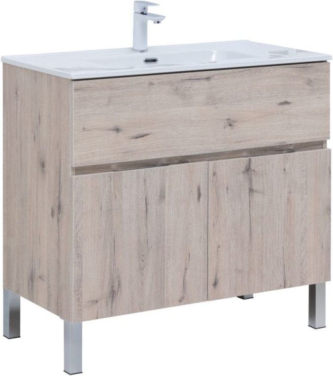 Тумба под раковину Aquanet Алвита New 90 1 ящик, 2 дверцы, дуб веллингтон белый 00303912