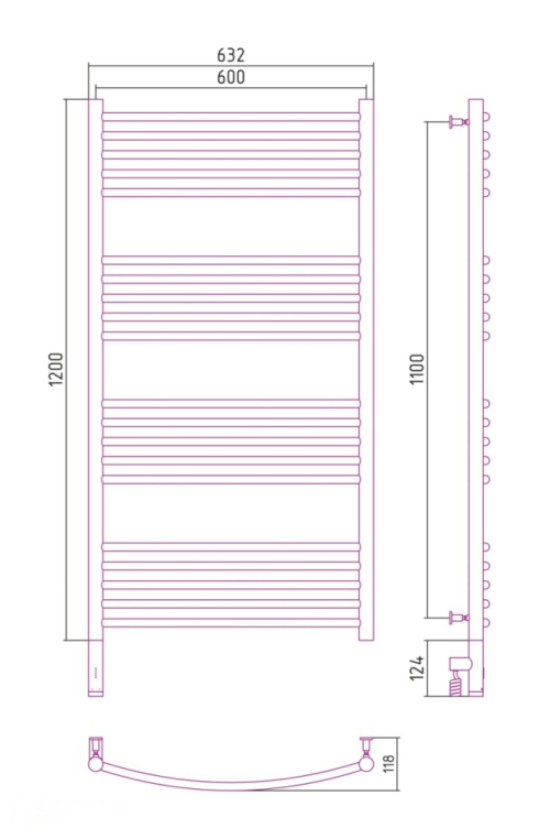 Электрический полотенцесушитель Сунержа Богема 3.0 выгнутая 1200x600 МЭМ Лев. матовый белый (30-5802-1260)