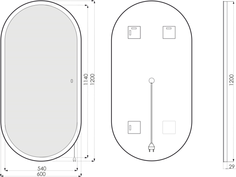 Зеркало Stworki Мальмё 120 с подсветкой, сенсор на зеркале, овальное, настенное (LED-00002201)
