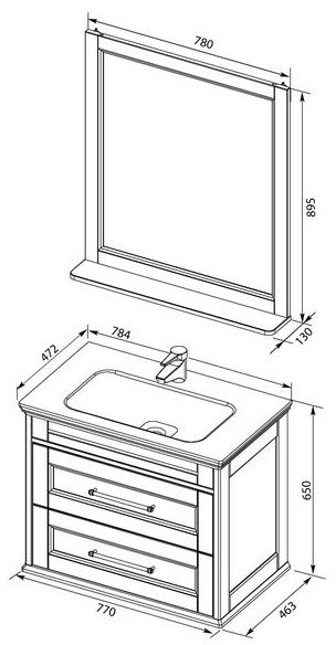 Мебель для ванной Aquanet Бостон М 80 белый (ручки золото, раковина Эйфория) 00281191