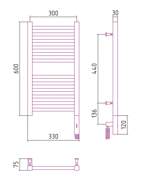 Электрический полотенцесушитель Сунержа Модус 3.0 600x300 МЭМ Пр. состаренная латунь (051-5701-6030)