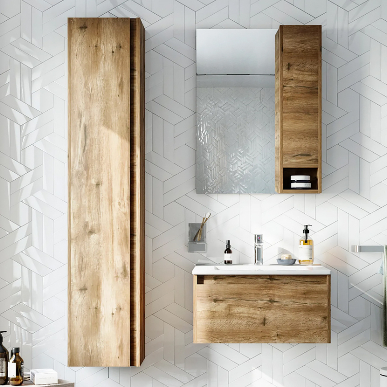 Мебель для ванной Stworki Карлстад 60 дуб рустикальный, в стиле лофт, под дерево, подвесная (гарнитур, комплект)