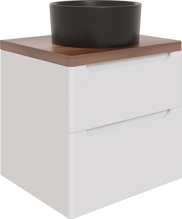 Мебель для ванной Stworki Берген 60 белая с темной столешницей, раковина BOCCHI Vessel 1174-004-0125 черная матовая