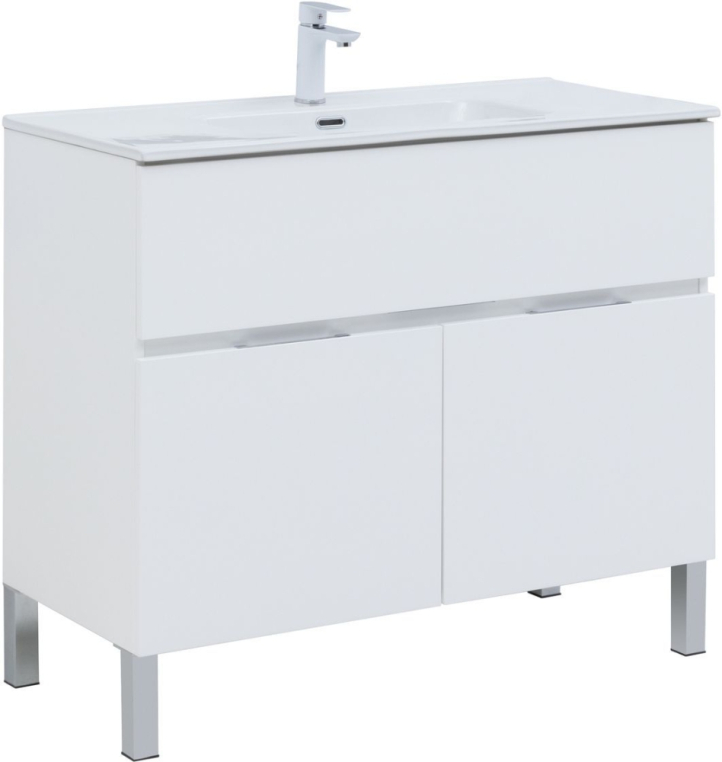 Тумба под раковину Aquanet Алвита New 100 1 ящик, 2 дверцы, белый матовый 00277554