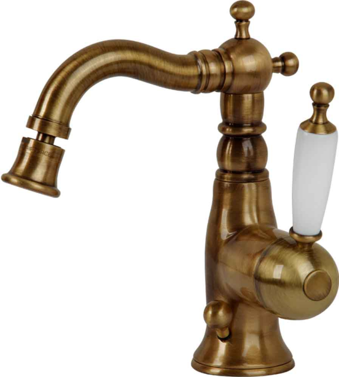 Смеситель для биде Migliore Oxford 19082 с белой ручкой бронза