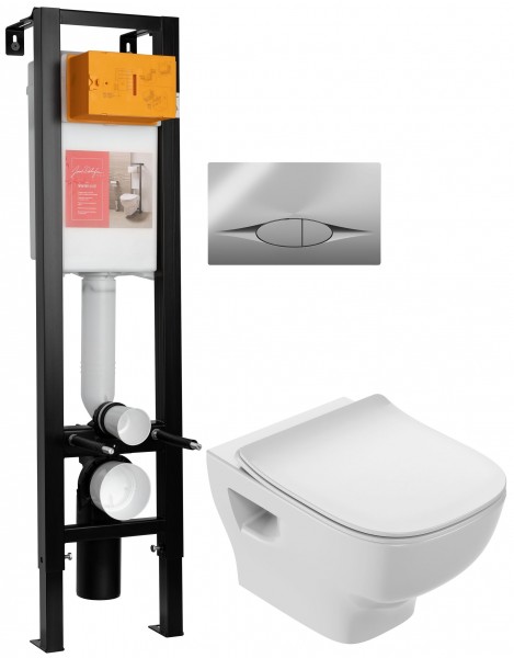 Подвесной унитаз c инсталляцией Jacob Delafon Struktura E21754RU-00 30 см компакт, сиденье тонкое микролифт, клавиша хром (E33130RU+EDF102+E70025+E29027-CP)