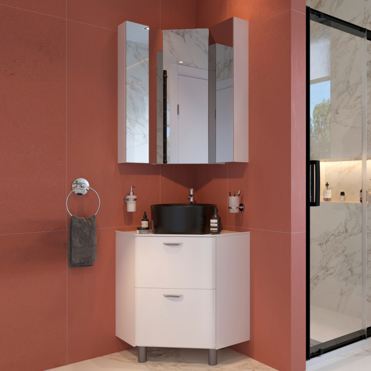 Мебель для ванной Stworki Лунд 60 белая, с раковиной BOCCHI Vessel черной