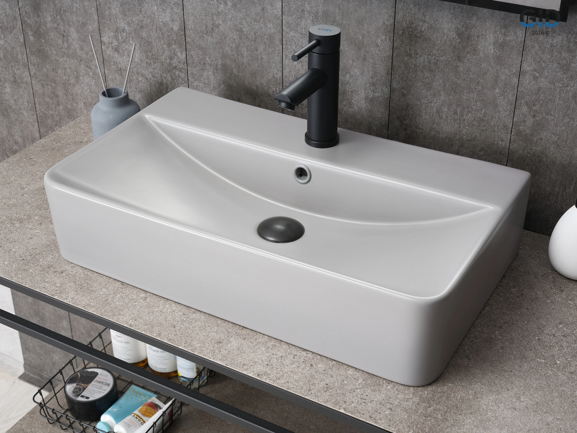 Раковина Gid Gm1344 52236 накладная серая матовая 61x35.5x14