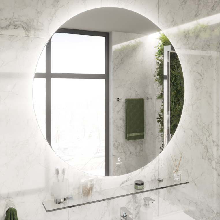 Зеркало круглое Stworki Мальмё 100 с ореольной подсветкой, сенсор на зеркале, круглое, настенное (LED-00002462)