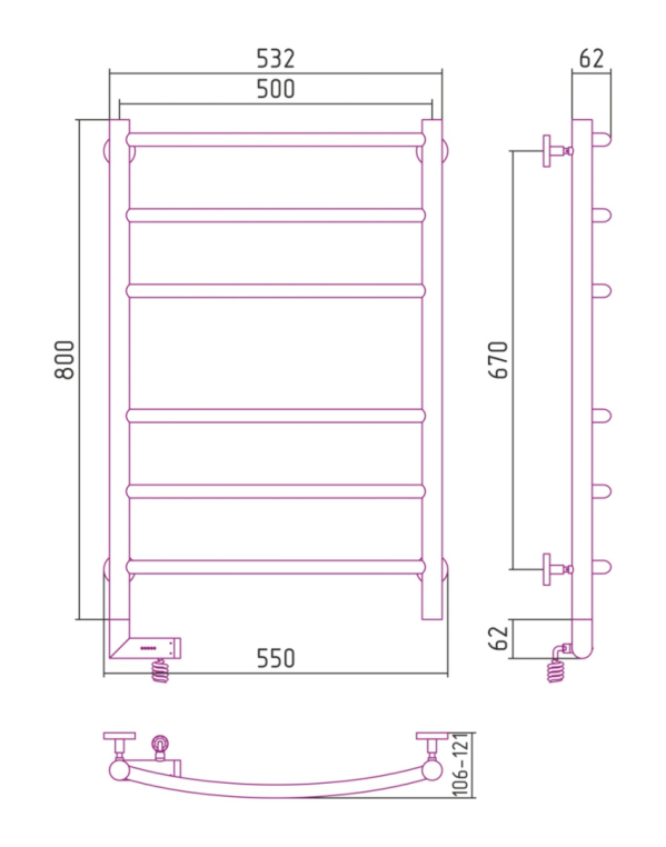 Электрический полотенцесушитель Сунержа Галант 2.0 800x500 ТЭН Лев. (00-5200-8050)