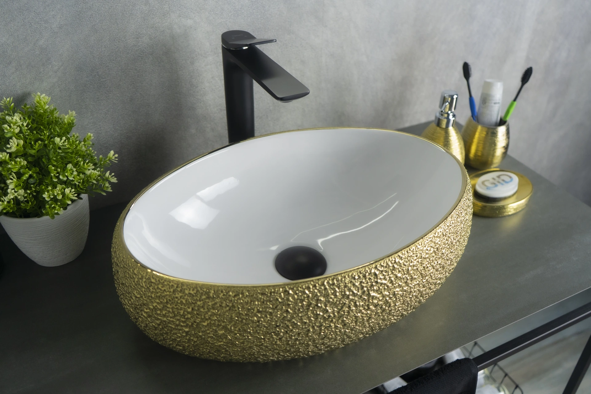 Раковина Gid Nc433 52219 накладная белая / золото 48x34x15