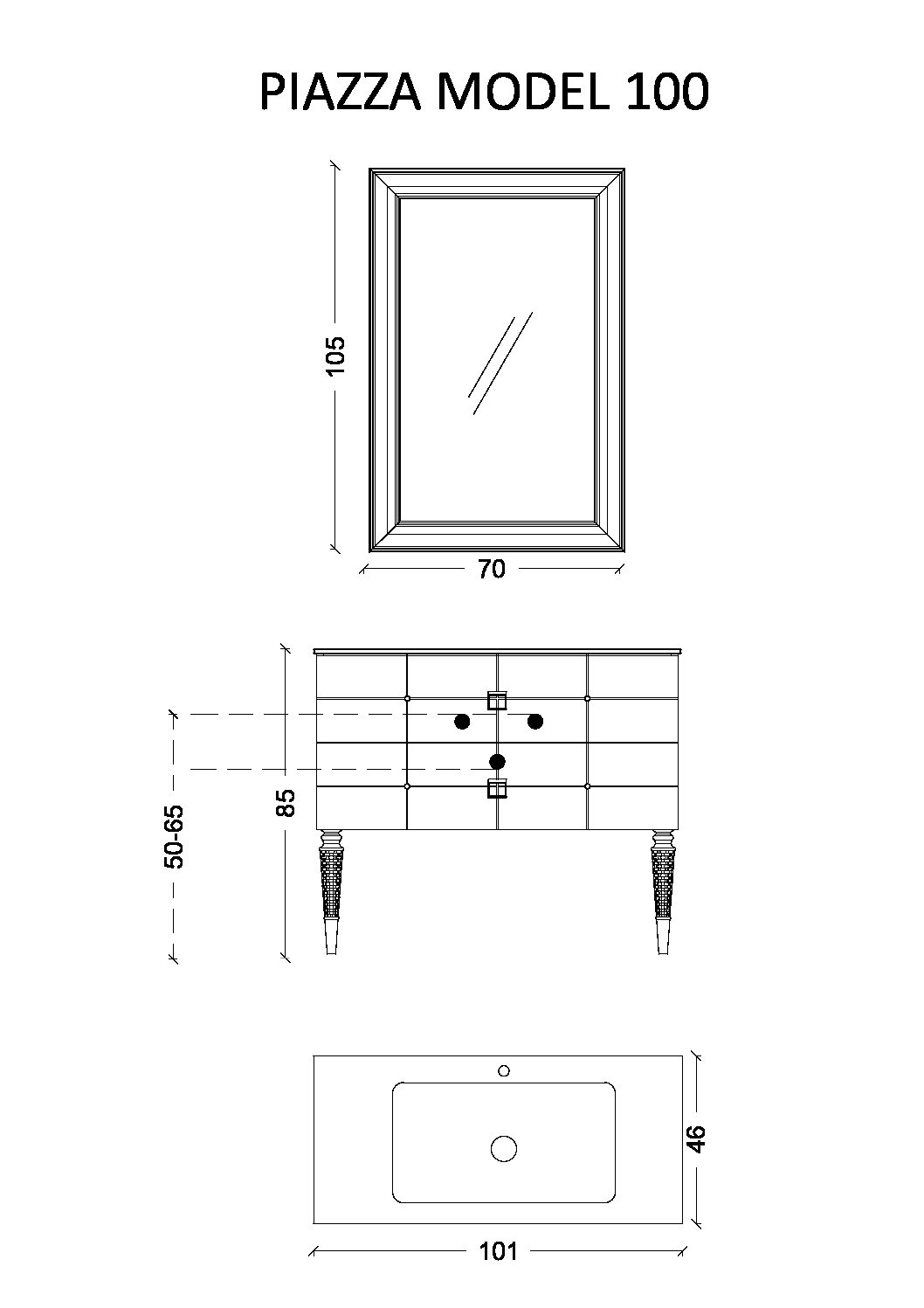 Тумба Piazza 100 черная + Хром_Комплект