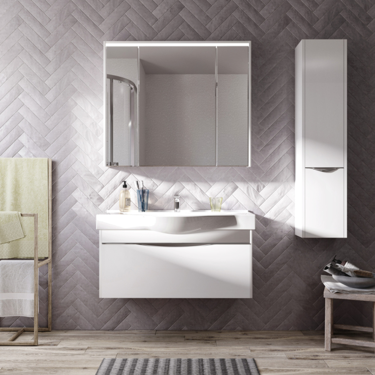 Мебель для ванной Stworki Хельсинки 100 белая, подвесная, в современном стиле, российская (гарнитур, комплект)