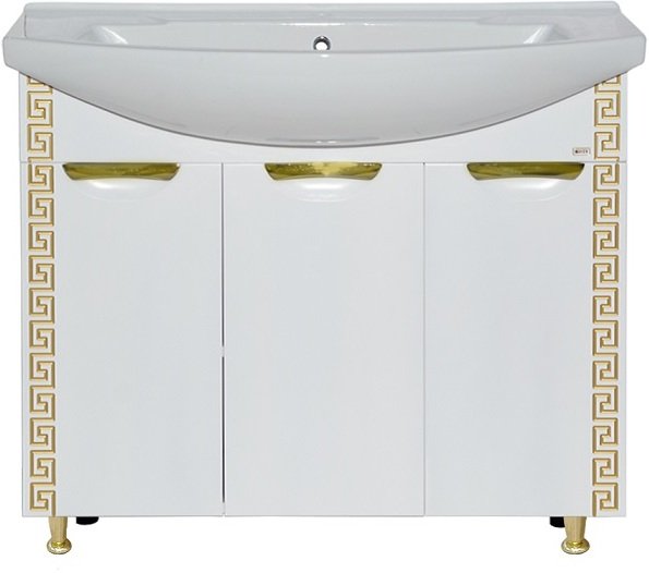 Тумба под раковину прямая Misty Престиж 105 Э-Прсж01105-013ПрЗлп белая золотая патина