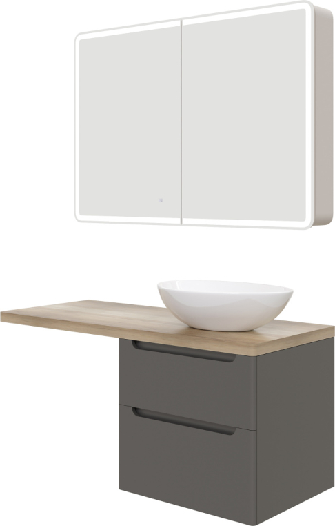 Мебель для ванной Stworki Берген 60 серая со светлой столешницей 122, раковина Moduo 55 Leaf, L