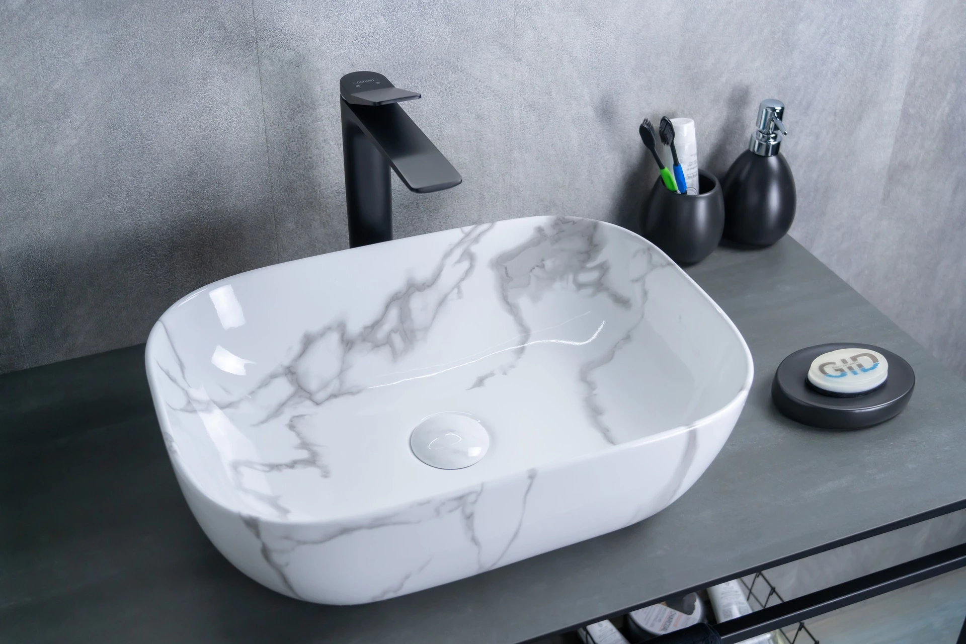 Раковина Gid Mnc333C 54469 накладная под камень глянцевая 46x32.5x13.5