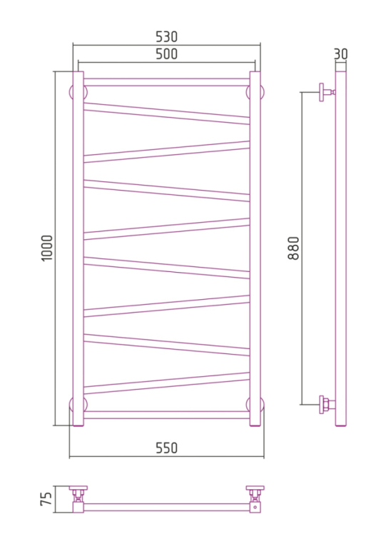 Полотенцесушитель водяной Сунержа Сирокко 55x100 071-0253-1050 хром