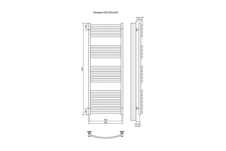 Электрический полотенцесушитель Terminus Палермо П20 500x1401 ТЭН Лев./Пр. (4660059921044)