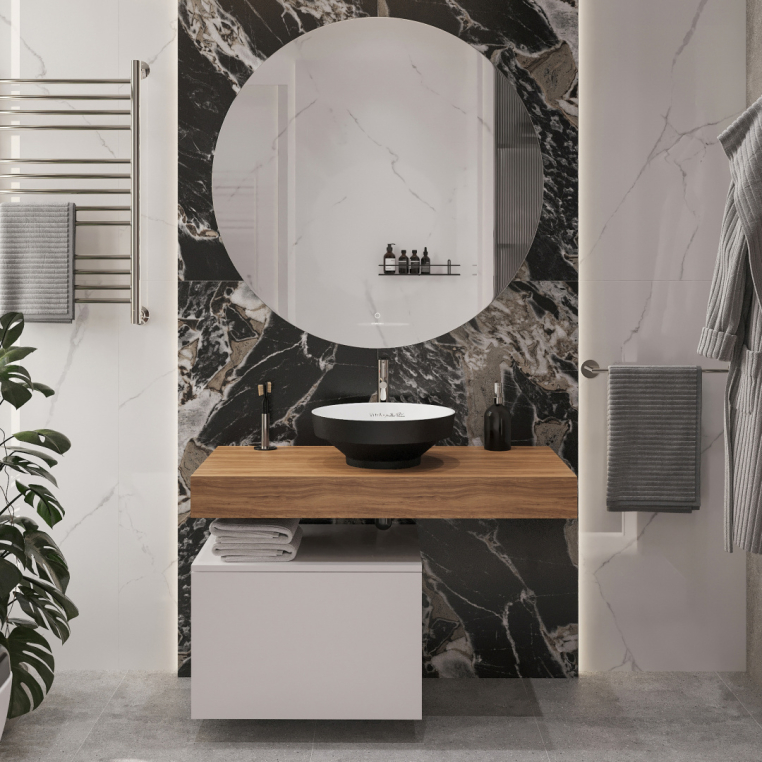 Мебель для ванной Stworki Ольборг 100 столешница дуб французский, без отверстий, с тумбой 50, с раковиной Vitra Water jewels